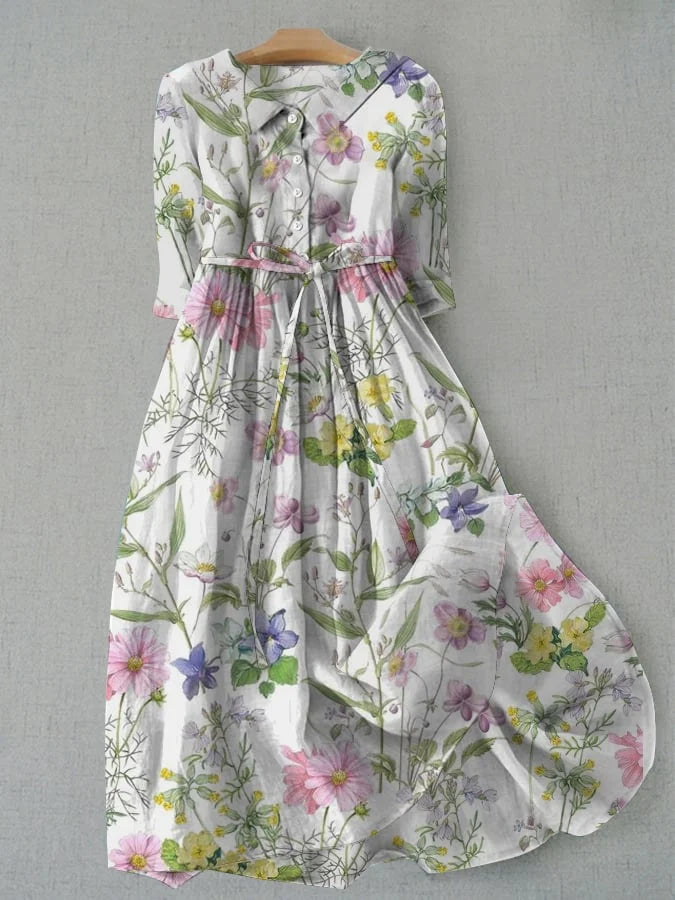 Dahlia Dress - Vintage Floral A-Line Womens Dress for Summer Comfort