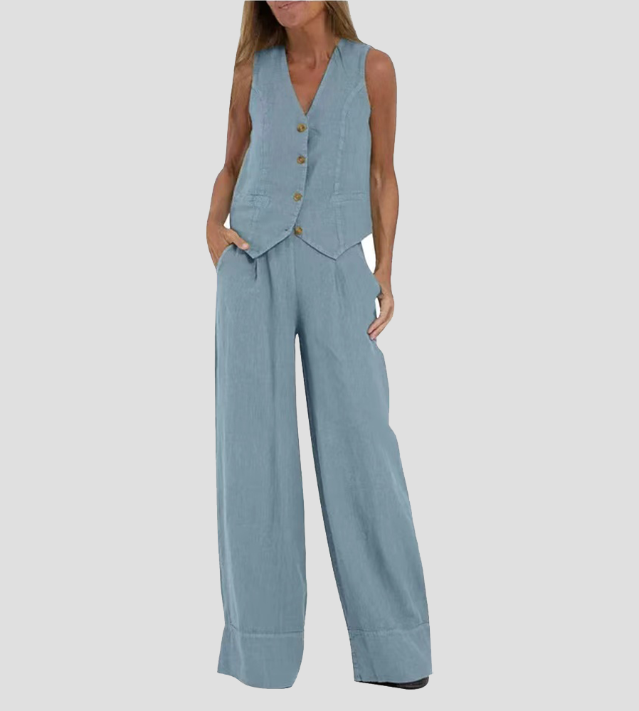 Aira | Buttoned Vest and Wide-Leg Pants Set