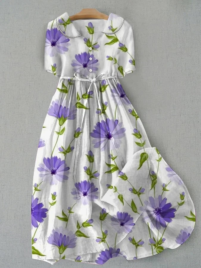 Womens Dress - Vintage Floral Summer Elegance with Adjustable Fit